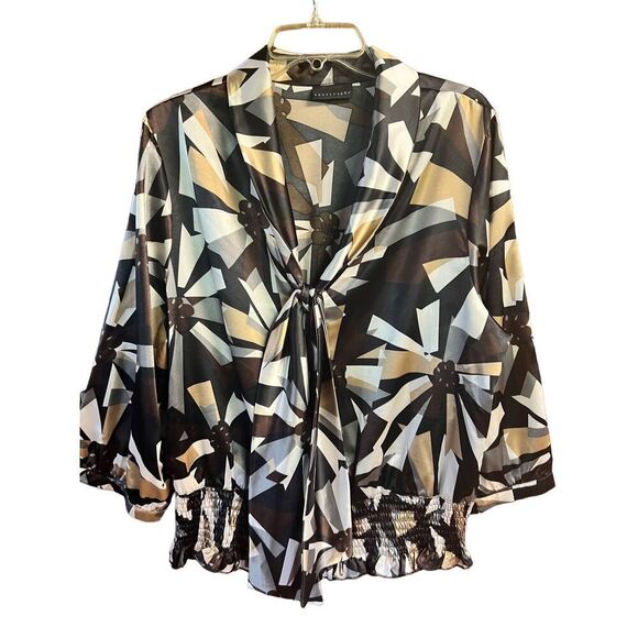 Apostrophe Retro * Button * Tie Top Blouse Sz XL NWOT - Picture 1 of 9